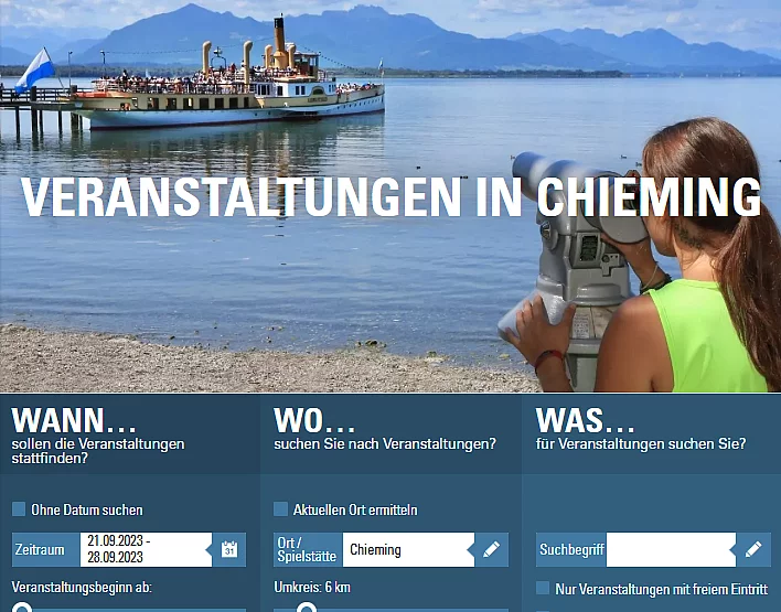 Weboberfläche der Seite Veranstaltungen in Chieming
