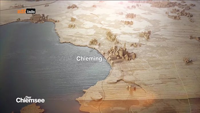 Skizzierte, historische Landkarte vom Ostufer des Chiemsees